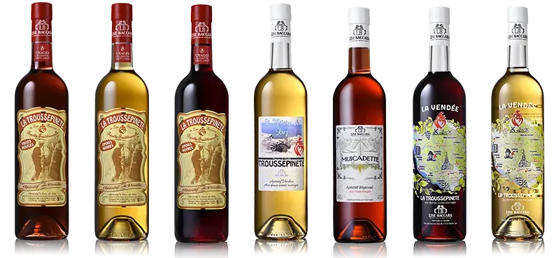 Lise Baccara collection in the French region of Vendée Collection of Lise Baccara products in the French region of Vendée, featuring artisanal French aperitifs and liqueurs